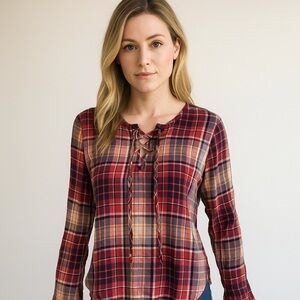 Ruff Hewn plaid lace up front flannel top